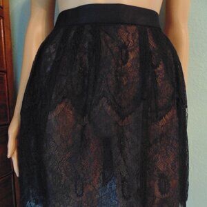 New Vintage Flared Sheer Lace Mini Skirt Womens sz 2 High Waist Black Skater